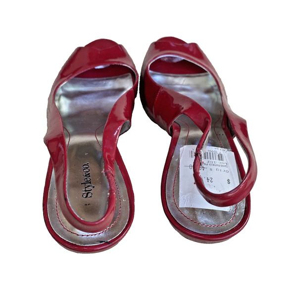 Style & Co Sheri Red Sling Back Pumps Patent Finish Peep Toe High Heels Size 9M - Picture 5 of 11